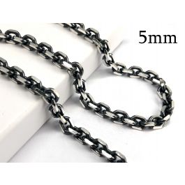 Black Oxidized Sterling Silver 925 Cable Link Chain Octagon loops 5mm  Unfinished