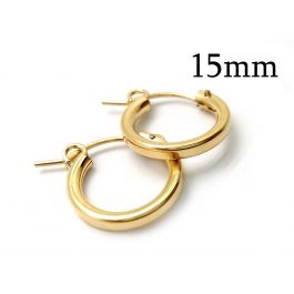 Gold Filled Round Circle Ear Posts 15mm ~ PAIR