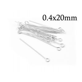 Sterling Silver 925 Eye Pins 20mm wire thickness 0.4mm 26 Gauge