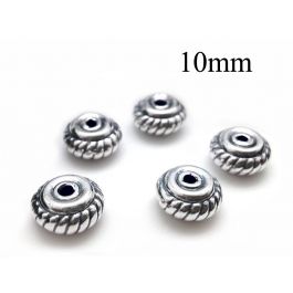 Sterling Silver 925 Fancy Round Hollow Bead 10mm Hole 2mm