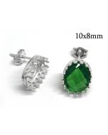 Sterling Silver 925 Oval Crown Bezel Cup post Earrings 10x8mm