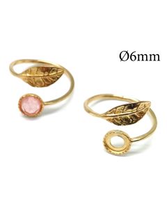 Brass Adjustable Leaf Round Bezel Ring 6mm