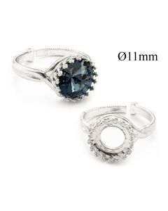 כסף 925 Brass Adjustable Round locking Ring bezel settings 11mm