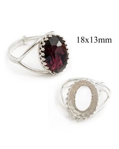 כסף 925 Brass Adjustable Round locking Ring bezel settings 18x13mm