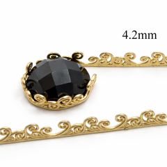 Brass Cast Gallery Bezel wire with Wave Filigree Pattern 73x4.2mm