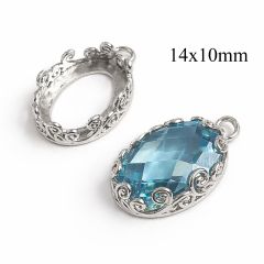 Sterling Silver 925 Oval Wave Bezel Cup Settings 14x10mm with 1 loop