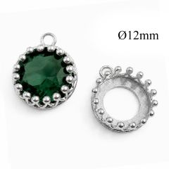 Sterling Silver 925 Round Crown Bezel Cup Settings 12mm with 1 loop