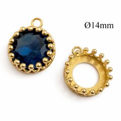 Brass Round Crown Bezel Cup Settings 14mm with 1 loop