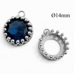 Sterling Silver 925 Round Crown Bezel Cup Settings 14mm with 1 loop