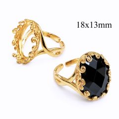 Brass Oval Adjustable Wave Bezel Ring Settings for 18x13mm stone