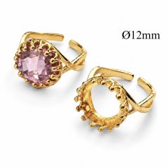 Brass Adjustable Crown Round Bezel Ring Settings 12mm