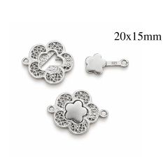 Sterling Silver 925 Decorative Flower Clasp 20x15mm with 2 loops - JBB Findings