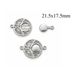 Sterling Silver 925 Decorative Round Clasp 21.5x17.5mm with 2 loops - JBB Findings