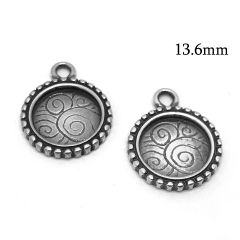 Pewter Flat Round Frame with beaded edge and swirled background 13.6mm