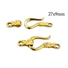 Brass Toggle Hook & Eye with Floral Pattern 27x9mm