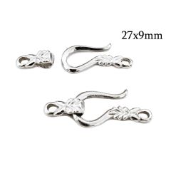 Sterling Silver 925 Toggle Hook & Eye with Floral Pattern 27x9mm
