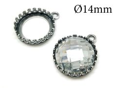 Sterling Silver 925 Round Crown Bezel Cup 14mm 1 loop fit Swarowski 1122