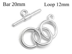 Sterling Silver 925 Three Loops Toggle Clasp Loop 12mm Bar 20mm - JBB Findings