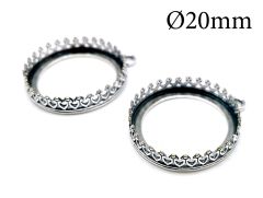 Sterling Silver 925 Round Crown Bezel Cup 20mm 1 loop