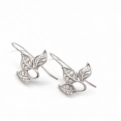 Sterling Silver 925 Leaf Hook earrings Ear wire 18x18mm with open loop - JBB Findings