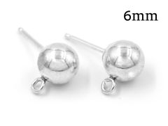 Sterling Silver 925 Stud Ball Earrings 6mm with 2.5mm loop