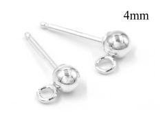 Sterling Silver 925 Stud Ball Earrings 4mm with 2.5mm loop