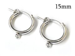 Sterling Silver 925 Round Hoop earrings 15mm Tube diameter 2.2mm with loop