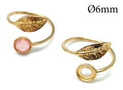 Brass Adjustable Leaf Round Bezel Ring 6mm