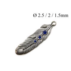 Sterling Silver 925 Feather Bezel Pendant 30x10mm for 2.5mm, 2mm and 1.5mm Stones - JBB Findings