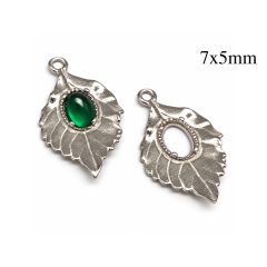 Sterling Silver 925 Leaf Bezel Pendant 25x15mm for 7x5mm Oval Stone with 1 loop - JBB Findings