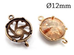 Brass Round Bezel Cup 12mm Flowers 2 loops