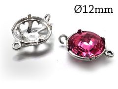 Sterling Silver 925 Round Bezel Cup 12mm Flowers 2 loops