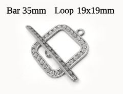 Sterling Silver 925 Square Toggle Clasp patterned with flowers Loop 19x19mm Bar 35mm - JBB Findings