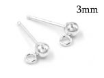 Sterling Silver 925 Stud Ball Earrings 3mm with 2.5mm loop