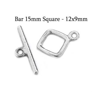 Sterling Silver 925 Square Toggle Clasp 12x9mm with loop Bar 15mm