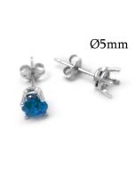 Sterling Silver 925 Round Bezel Cup post Earrings 5mm with 4 prongs