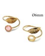 Brass Adjustable Leaf Round Bezel Ring 6mm