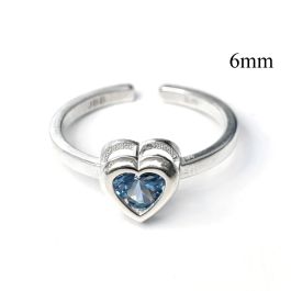 Sterling Silver 925 Adjustable Backset Heart Bezel Ring Settings 6mm
