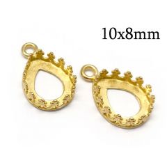 14K Solid Gold Crown Tear drop Bezel Cup 10x8mm with 1 loop