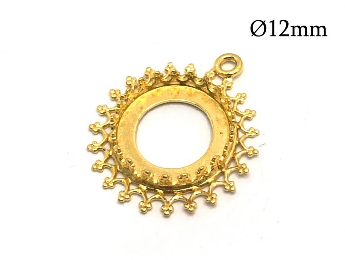 14K Solid Gold Crown Round Bezel Cup Settings 12mm with loop