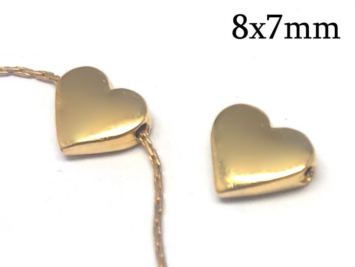 Brass Cast beads Heart 8x7x2.3mm Hole 0.9mm