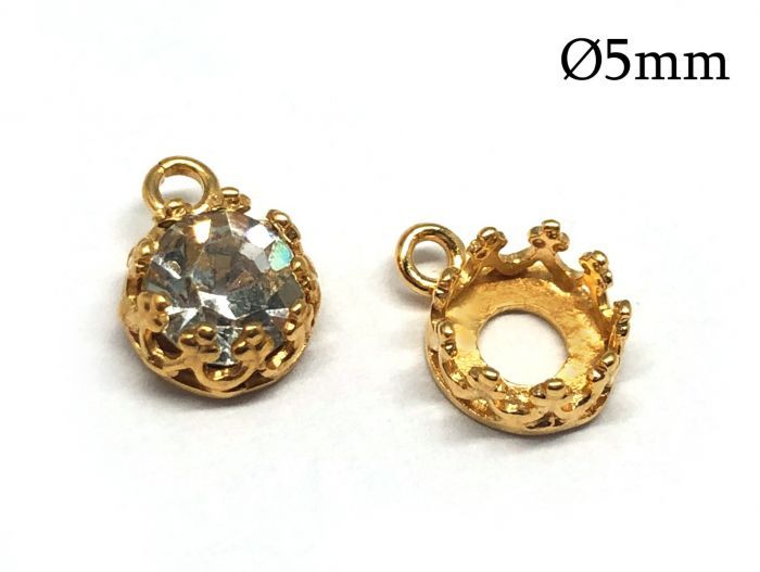 14K Solid Gold Crown Bezel cup Settings 5mm with 1 loop