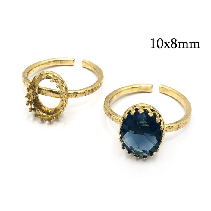 Brass Adjustable Oval Crown Bezel Ring Settings 10x8mm