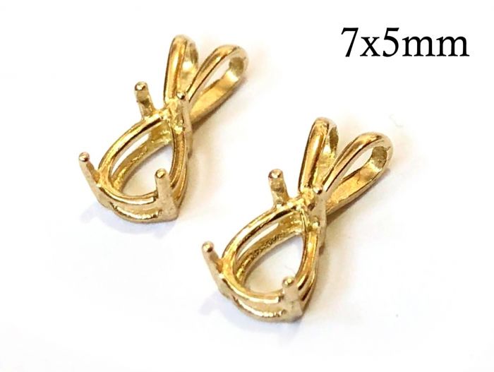 14K Solid Gold Tear drop Bezel cup Settings 7x5mm with loop