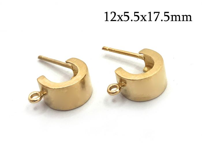14K Solid Gold Chunky Semi Circle Hoop Earrings 12x5.5x17.5mm