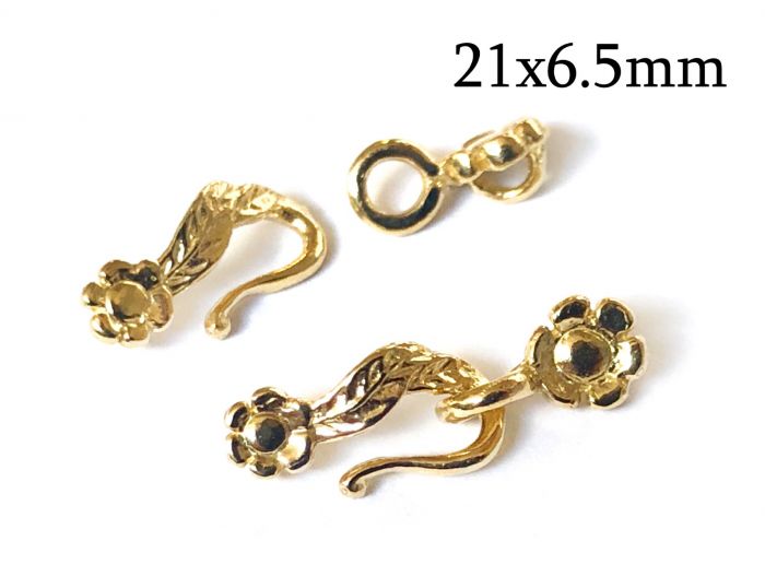 14K Solid Gold Leaves and Flowers Hook and Eye Clasp 21x6.5mm