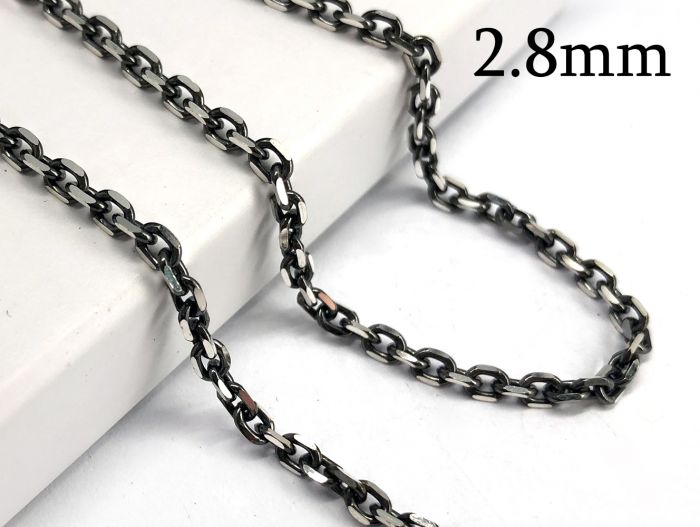Black Oxidized Sterling Silver 925 Cable Link Chain Octagon loops