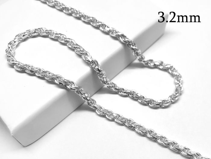 Sterling silver 925 Rope chain 3.2mm Unfinished; Braided chain