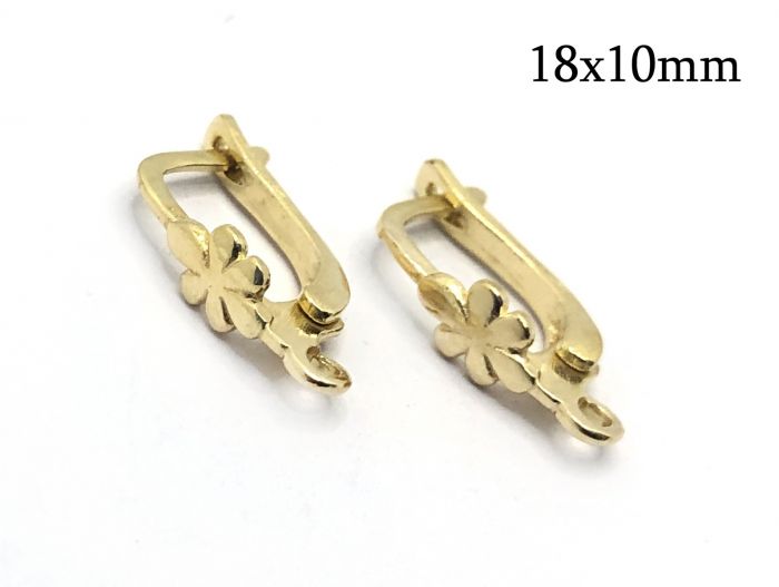 14K Solid Gold Leverback 18mm Earrings Ear Wire with flower