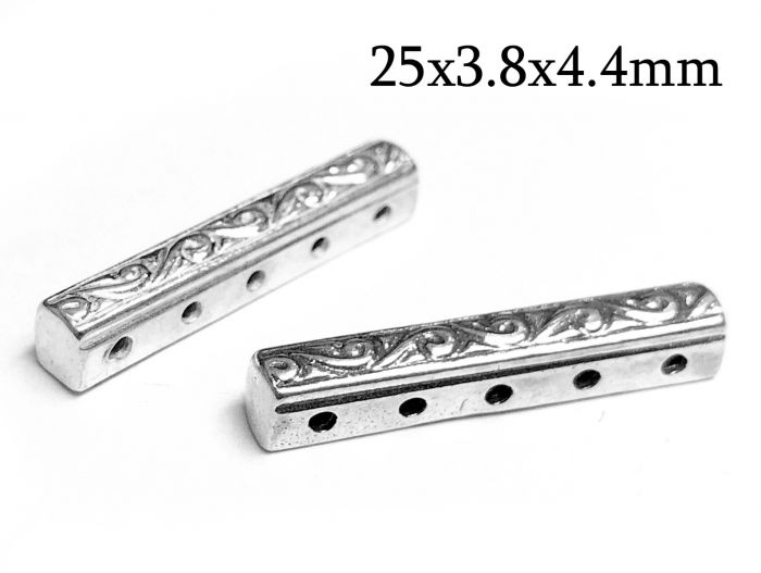 Sterling Silver 925 5 Hole Spacer Bar 25mm 5 strand filigree rectangle